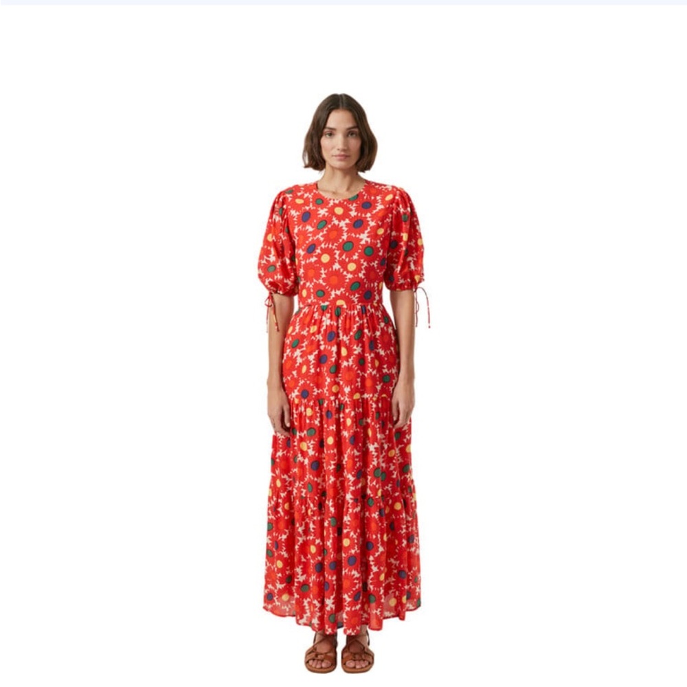 RHODE Red Floral Puff-Sleeve Maxi Dress